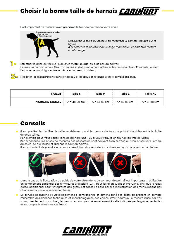 Guide des tailles harnais SIGNAL